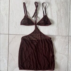SHEIN Lace Cutout Chemise in Rich Brown